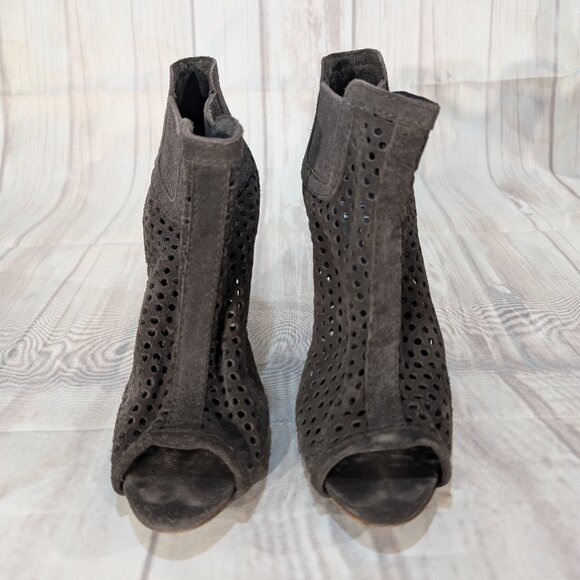 Pedro Garcia Perforated Suede Peep Toe Ankle Boots Size 37.5 - Picture 1 of 10